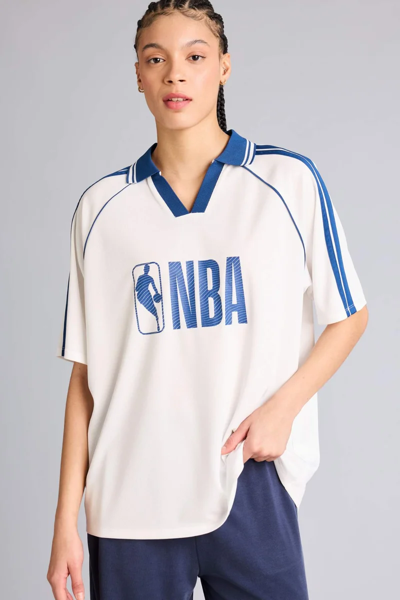 DeFacto Oversize NBA Wordmark Polo T-Shirt