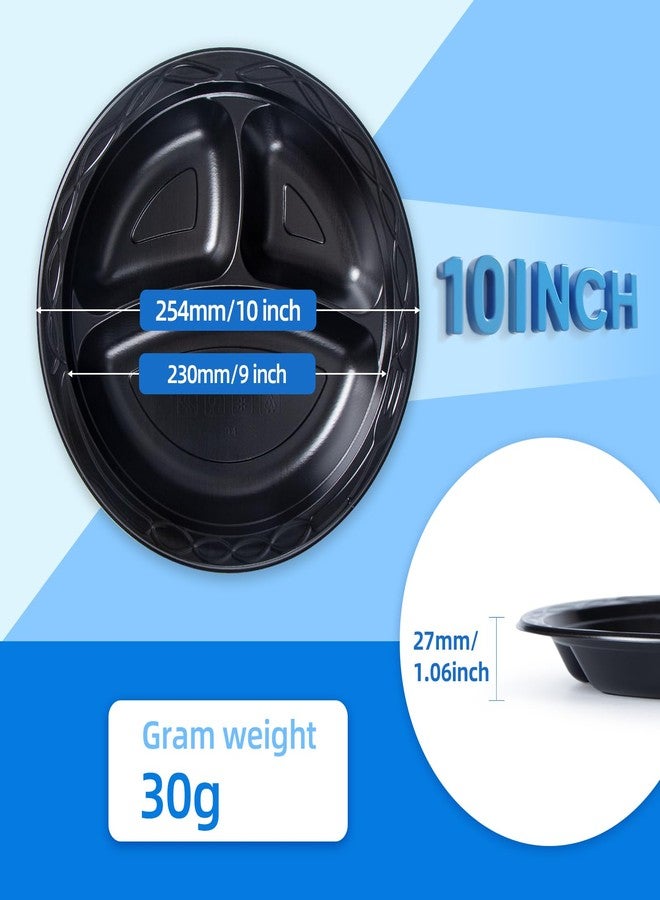 YANGRUI 150-Pack 10" Black 3-Compartment Plate - Shrink Wrapped No Pre-Wash - Image 4