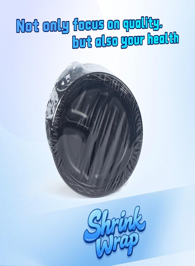 YANGRUI 150-Pack 10" Black 3-Compartment Plate - Shrink Wrapped No Pre-Wash - Image 2