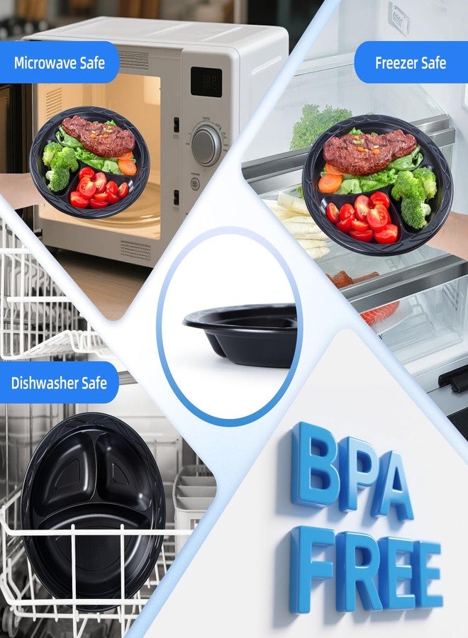 YANGRUI 150-Pack 10" Black 3-Compartment Plate - Shrink Wrapped No Pre-Wash - Image 5