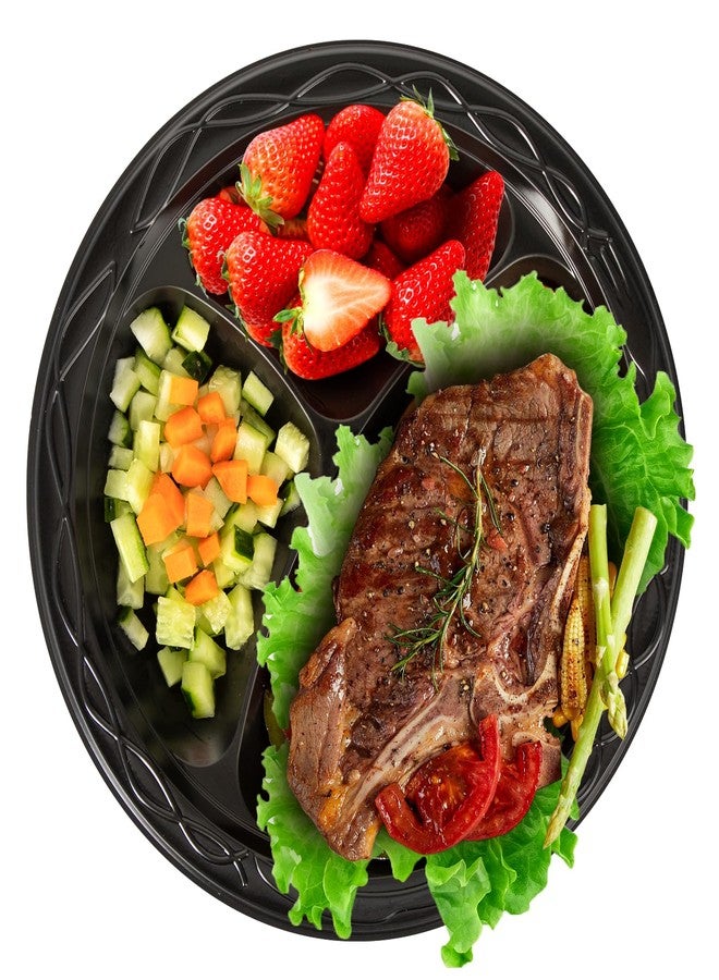 YANGRUI 150-Pack 10" Black 3-Compartment Plate - Shrink Wrapped No Pre-Wash - Image 1