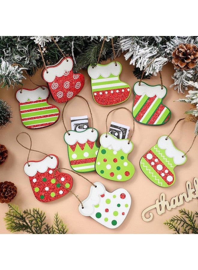Namalu Namalu 9 Pcs Wooden Christmas Money Holder Ornaments Red and Green DIY Christmas Money Gift Hanging Money Holder for Cash Gift Sock Design Money Tree Gift Holder for Holiday Party Tree Ornaments Decor - Image 4
