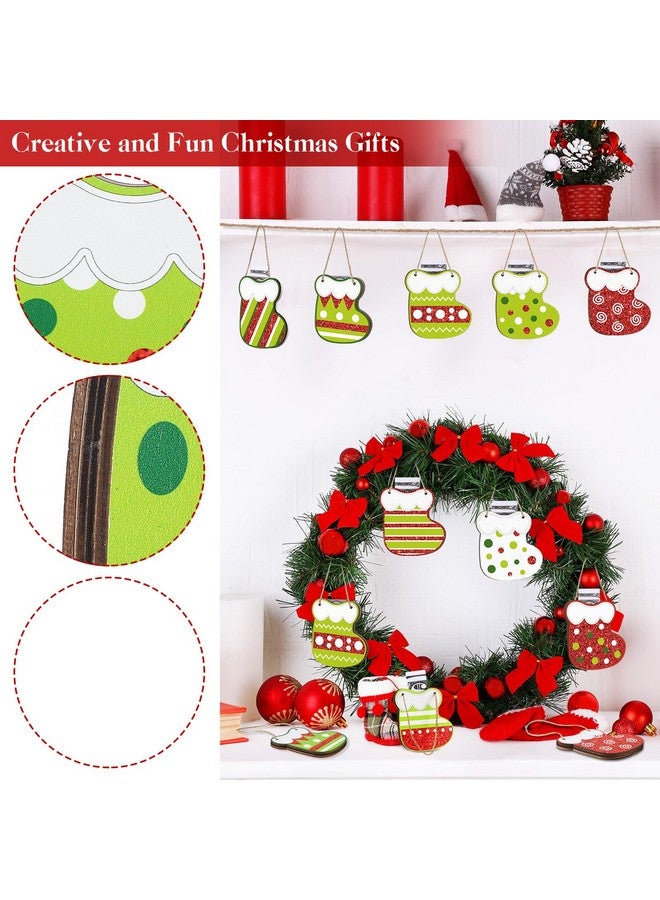 Namalu Namalu 9 Pcs Wooden Christmas Money Holder Ornaments Red and Green DIY Christmas Money Gift Hanging Money Holder for Cash Gift Sock Design Money Tree Gift Holder for Holiday Party Tree Ornaments Decor - Image 5