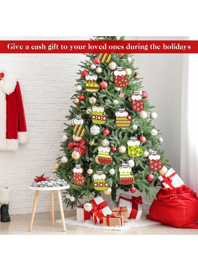 Namalu Namalu 9 Pcs Wooden Christmas Money Holder Ornaments Red and Green DIY Christmas Money Gift Hanging Money Holder for Cash Gift Sock Design Money Tree Gift Holder for Holiday Party Tree Ornaments Decor - Image 3