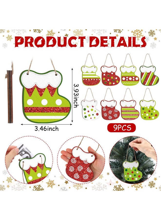 Namalu Namalu 9 Pcs Wooden Christmas Money Holder Ornaments Red and Green DIY Christmas Money Gift Hanging Money Holder for Cash Gift Sock Design Money Tree Gift Holder for Holiday Party Tree Ornaments Decor - Image 2