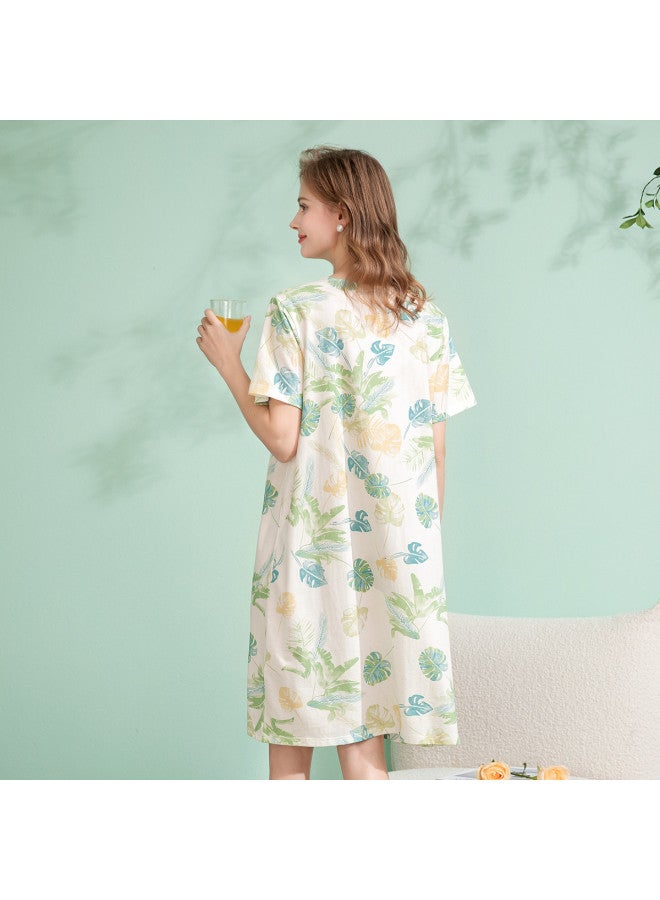 Fenton summer V-neck Short Sleeve Pullover Casual Cotton Outing Home Dress Sleepwear For Women - Image 3