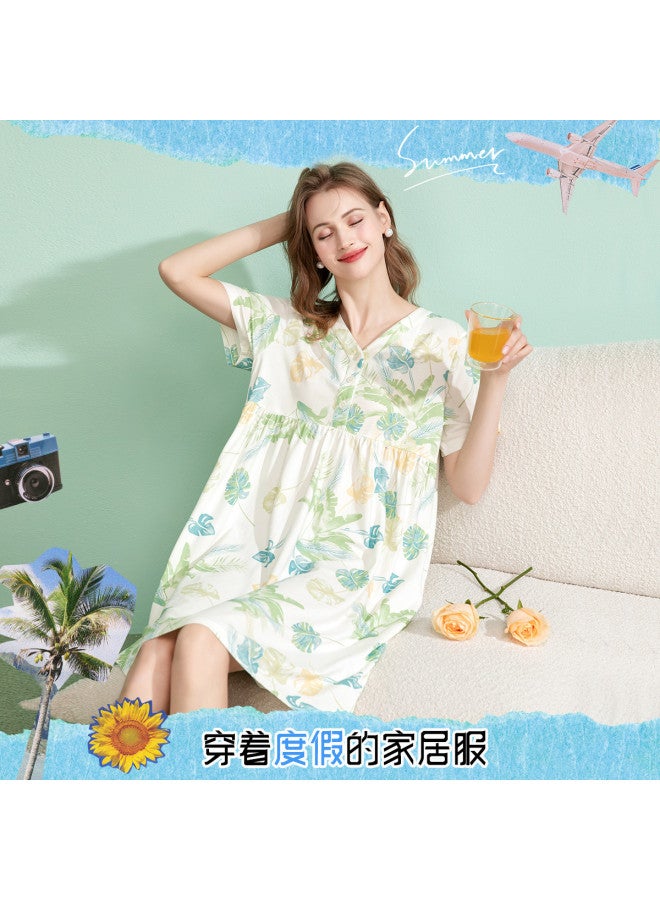 Fenton summer V-neck Short Sleeve Pullover Casual Cotton Outing Home Dress Sleepwear For Women - Image 2