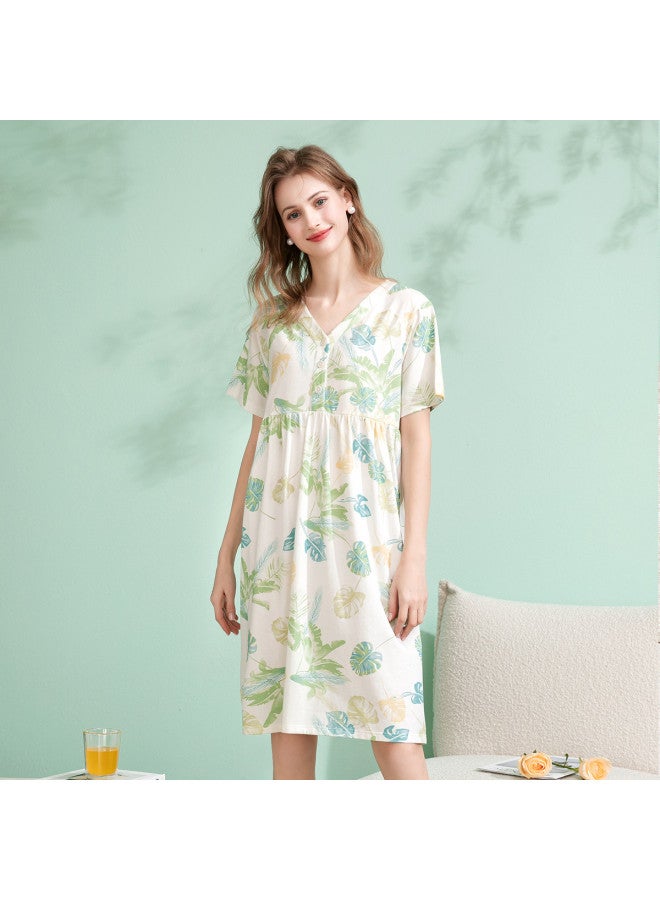 Fenton summer V-neck Short Sleeve Pullover Casual Cotton Outing Home Dress Sleepwear For Women - Image 4
