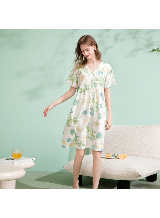 Fenton summer V-neck Short Sleeve Pullover Casual Cotton Outing Home Dress Sleepwear For Women - Image 5