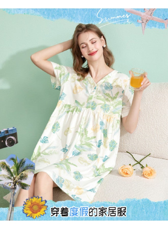 Fenton summer V-neck Short Sleeve Pullover Casual Cotton Outing Home Dress Sleepwear For Women - Image 1