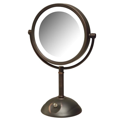 JERDON Lighted Makeup Mirror with Magnification - 1X and 8X Magnification - Bronze Makeup Mirror - Model HL8808BZL - Image 1