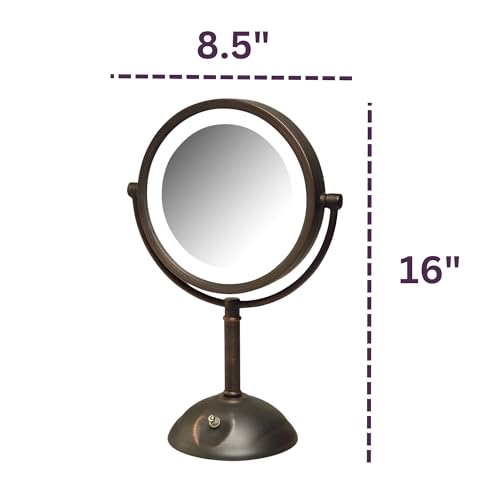 JERDON Lighted Makeup Mirror with Magnification - 1X and 8X Magnification - Bronze Makeup Mirror - Model HL8808BZL - Image 3