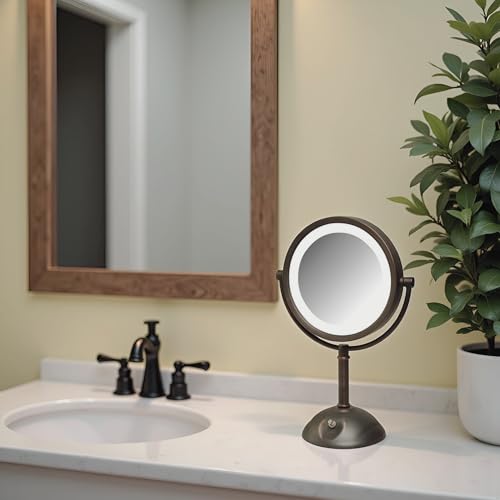 JERDON Lighted Makeup Mirror with Magnification - 1X and 8X Magnification - Bronze Makeup Mirror - Model HL8808BZL - Image 2