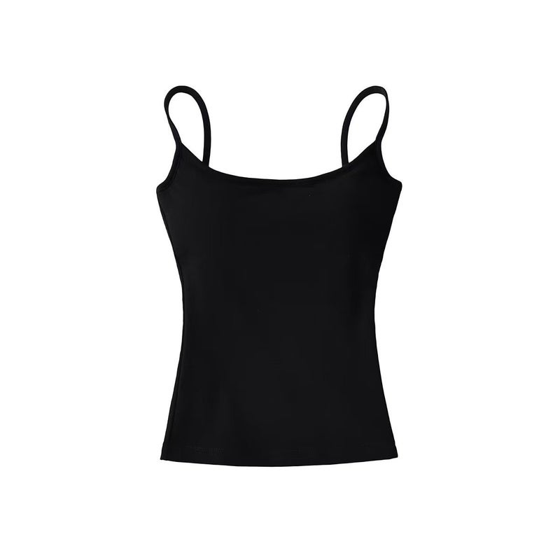 Women's Solid Color Cotton Cami Top with Built-in Bra - Image 5