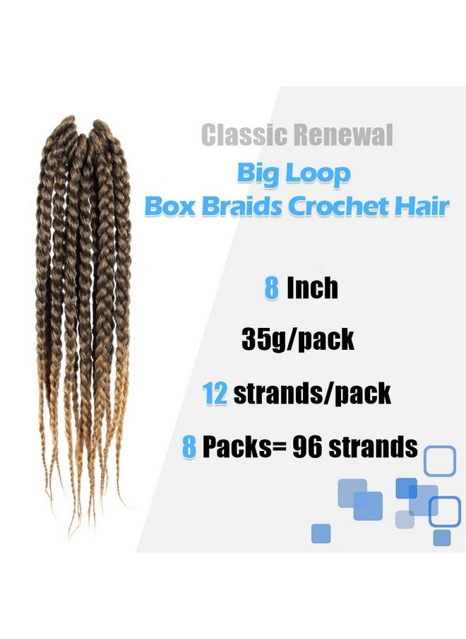 BOHOBABE - Box Braids Crochet Hair 8 Inch 8 Packs Prelooped, Short 3X Knotless Crochet Box Braiding Hair Ombre Honey Blonde (T27) - Image 1