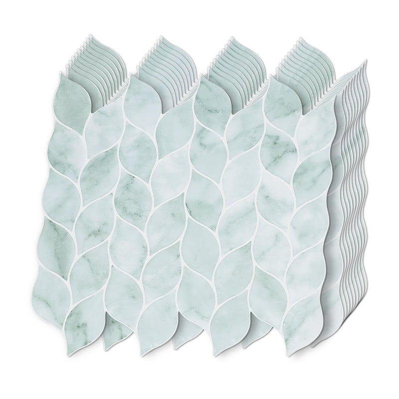 Tilingview 10 Pcs Green Leaf Shape Peel and Stick for Kitchen Backsplash, Premium Self-Adhesive Tiles Wall Stickers (Teal) - Image 2