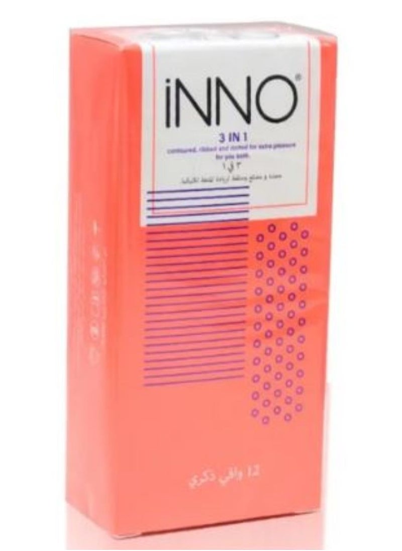 Inno 3 IN 1 Ribbed and Dotted Specific Condom 12 Pieces