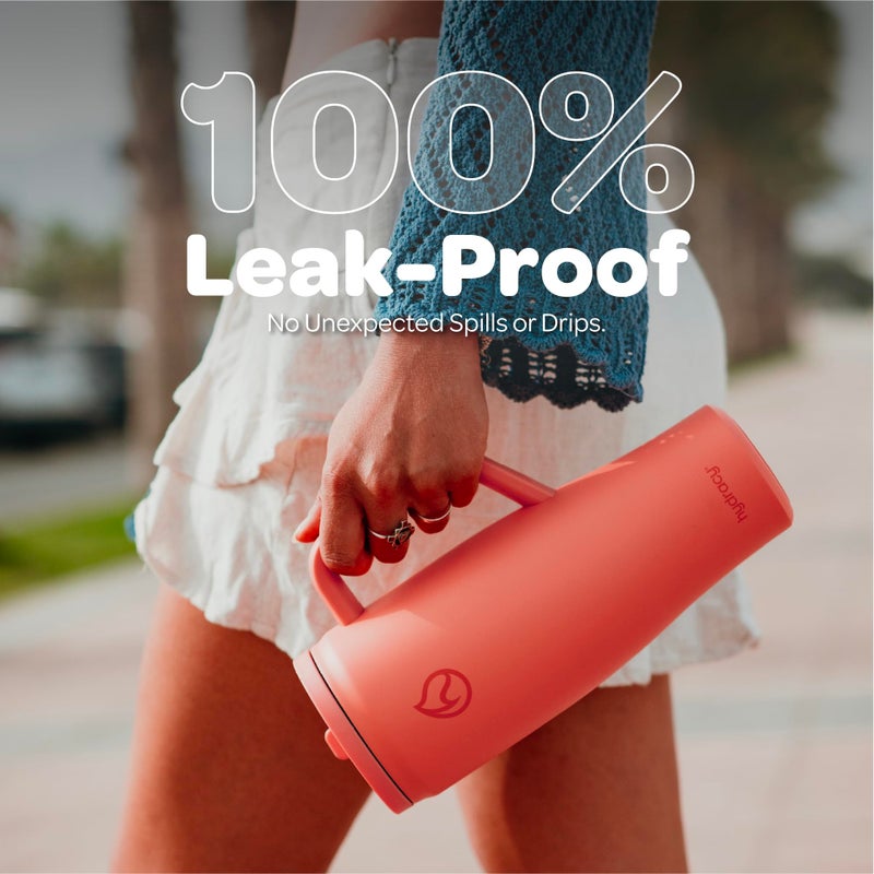 Hydracy 40oz Tumbler with Flip Straw Stainless Steel Insulated Water Bottle with Handle, Reusable Leakproof Rotatable Lid for Left or Right Hand Use, Cupholder Friendly Rubber Base - Coral Crush - Image 4