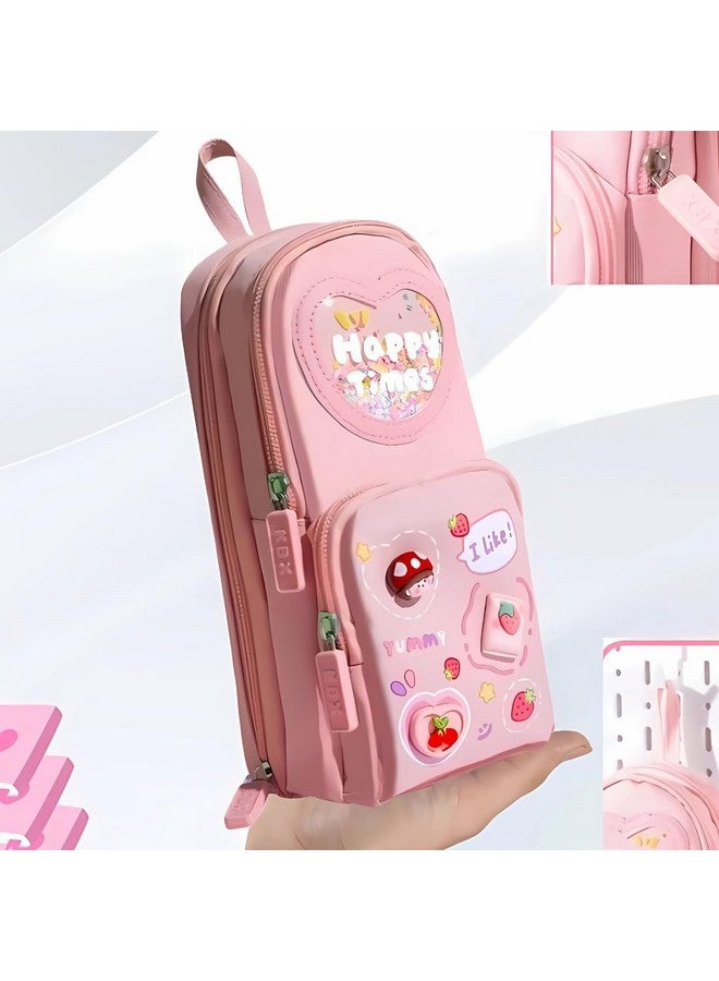 Storio Storio Premium Pencil Case 6 Layer with 3 Compartment Cute Aesthetic Pencil Case for Girls Large Capacity Pencil Pouch Multifunctional Pouch for School Kids Cute Stationary Gift - Pink - Image 1