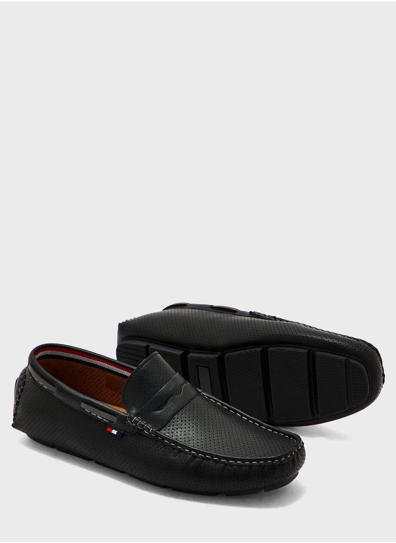 Robert Wood - Webbing Highlight Perforation Texture Formal Loafers - Image 1