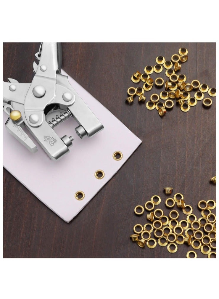 Eyelets Pliers, For punching and pressing  Eyelets (1X2) with 100 Eyelets golden colour , size 4 mm, punches up to 25 sheets of 80 g, 28 sheets of 70 g, - Image 4
