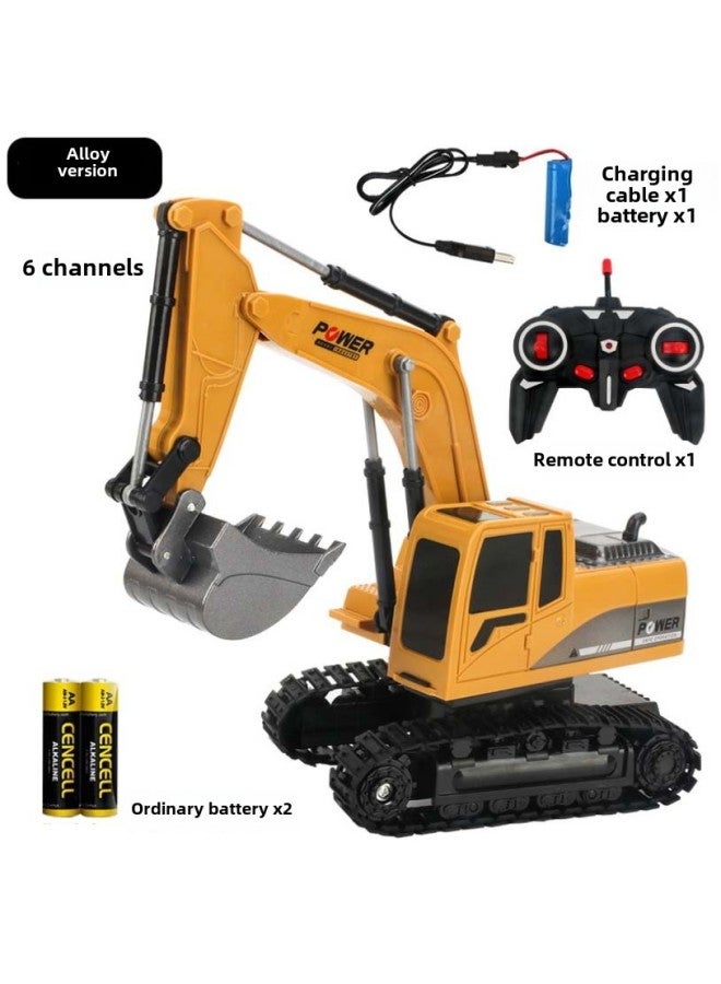Children's Alloy Remote Control Excavator Toy Car Electric Engineering Vehicle Digger Toy Street Stall Remote Control Car-Color:1:24 Alloy + Battery - Image 1