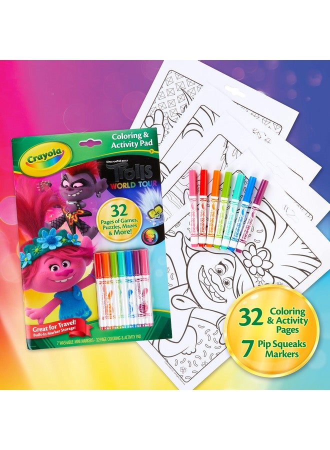 Crayola Trolls World Tour Color & Activity Pad, 32 Coloring Pages and 7 Mini Washable Markers Markers, Trolls 2 Gift for Kids, Ages 3+ - Image 2