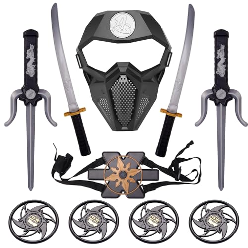 Sepco Ninja Toy Weapons Set with Backpack Case Swords Katana Throwing Discs Mask for Kids Role Play Costume Accessories - Image 5