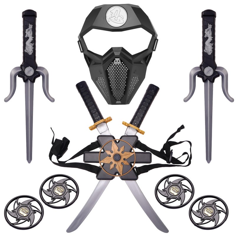 Sepco Ninja Toy Weapons Set with Backpack Case Swords Katana Throwing Discs Mask for Kids Role Play Costume Accessories - Image 3