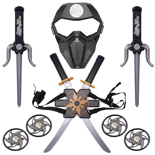 Sepco Ninja Toy Weapons Set with Backpack Case Swords Katana Throwing Discs Mask for Kids Role Play Costume Accessories - Image 1