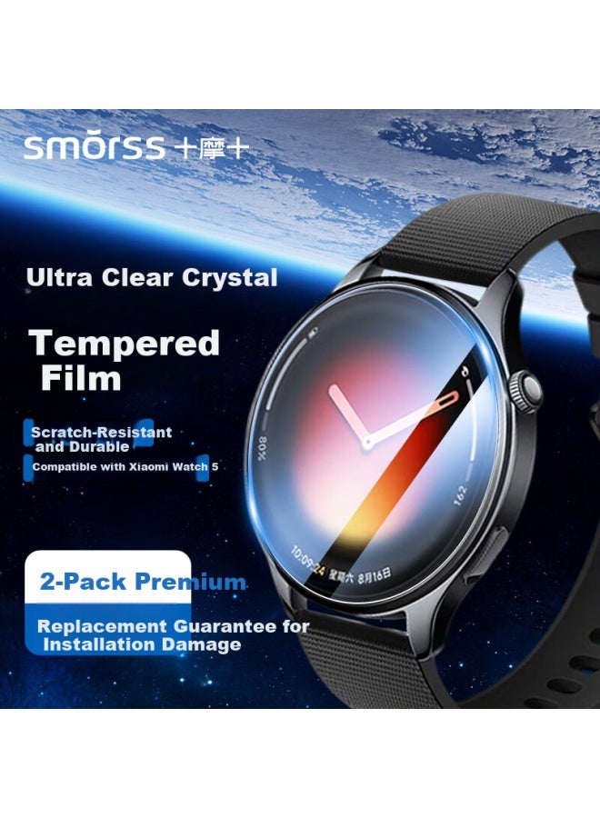 Smorss 2-pack Premium Tempered Glass Screen Protector For Xiaomi Watch 5 Full Coverage Ultra-clear Anti-scratch Anti-fingerprint Ultra-thin Smarch Film - Image 1