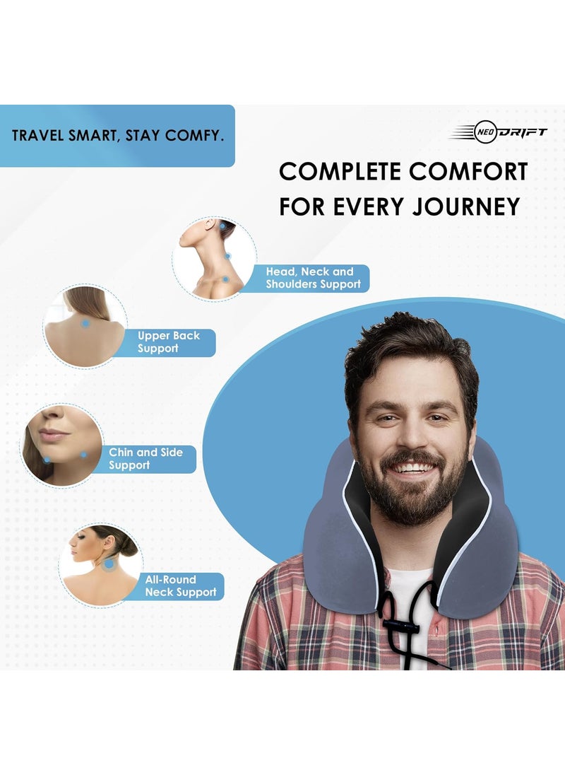 Neodrift Neodrift TravelNeck Pro Travel Neck Pillow with Memory Foam Head Support for Airplane Car Train Bus and Home Use Ultimate Comfort Velvet Cushion Travel Pillow Color Grey 1 Pc  - Image 2