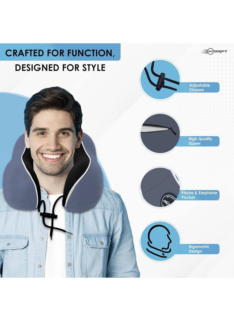 Neodrift Neodrift TravelNeck Pro Travel Neck Pillow with Memory Foam Head Support for Airplane Car Train Bus and Home Use Ultimate Comfort Velvet Cushion Travel Pillow Color Grey 1 Pc  - Image 3