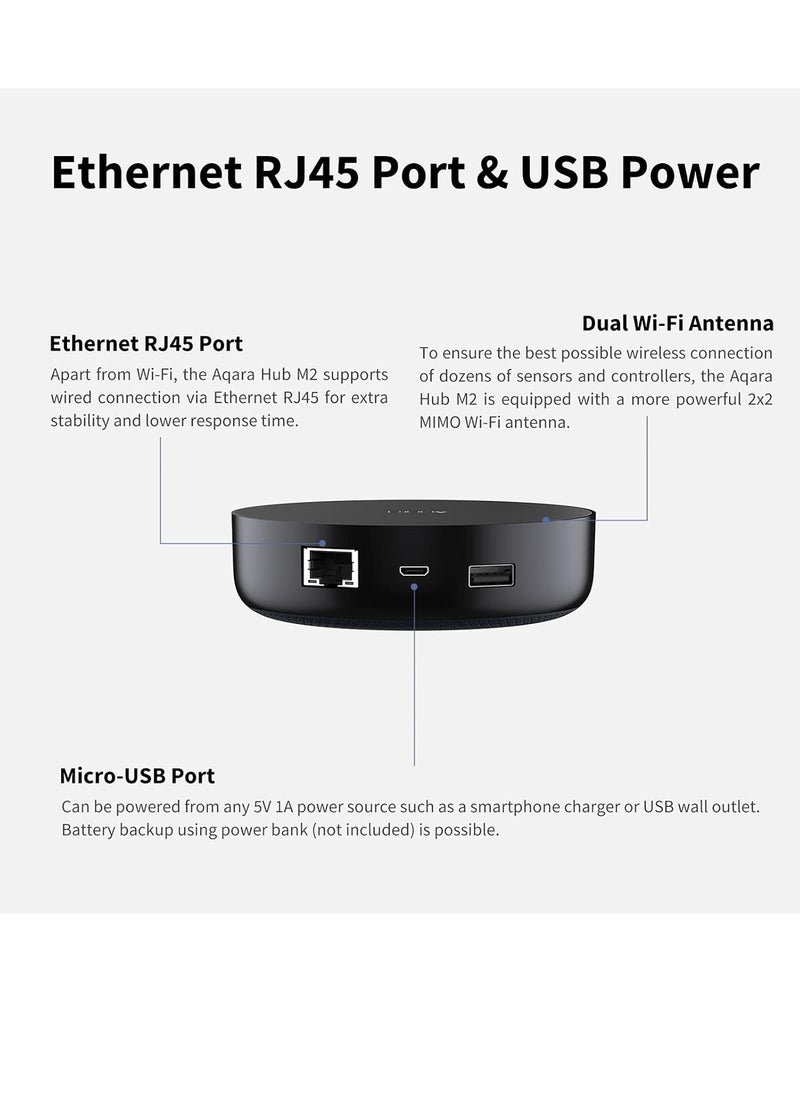 Aqara - Hub M2 Smart Home Center,Zigbee 3.0 Support,Up to 128 Devices,360° Infared Control,Ethernet RJ45 Port,Built In Speaker,USB Power All Round Compatibility,Black HM2-G01 - Image 1