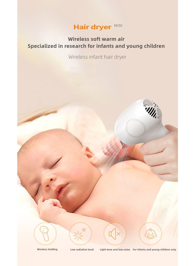 Cordless Hair Dryer for Infant, Low Heat Gentle Air Rechargeable Small Hair Blow Dryer for Baby Butt Skin with 3 Speed Settings, 0-3 Years Using - Image 2