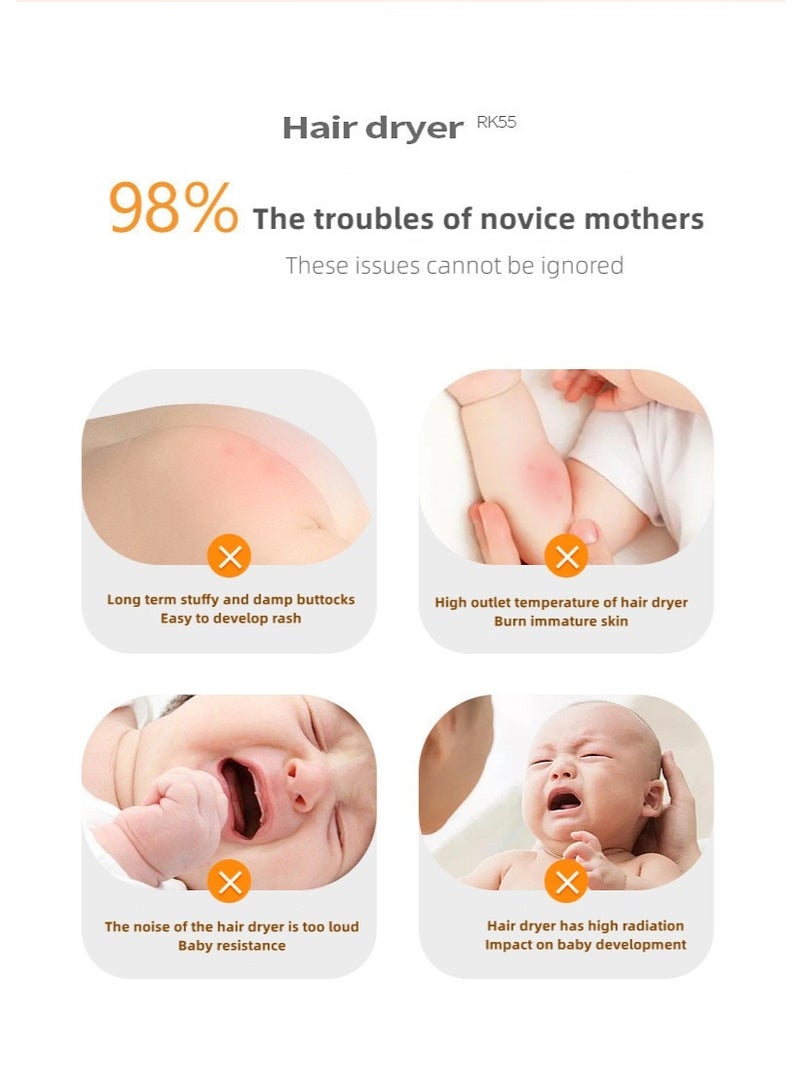 Cordless Hair Dryer for Infant, Low Heat Gentle Air Rechargeable Small Hair Blow Dryer for Baby Butt Skin with 3 Speed Settings, 0-3 Years Using - Image 3