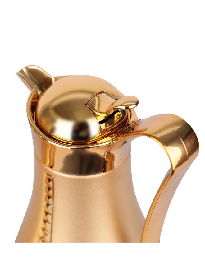 Soleter Soleter 2 Piece Flask Set Crystal Design Vacuum  With Metal Body Glass Insert 1 Liter  Wide Mouth With Anti-Leakage Cap  Matt Gold Color Body  - Image 1