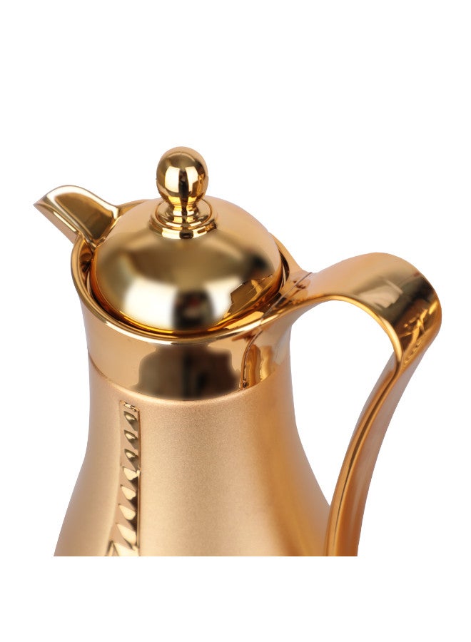 Soleter Soleter 2 Piece Flask Set Crystal Design Vacuum  With Metal Body Glass Insert 1 Liter  Wide Mouth With Anti-Leakage Cap  Matt Gold Color Body  - Image 2