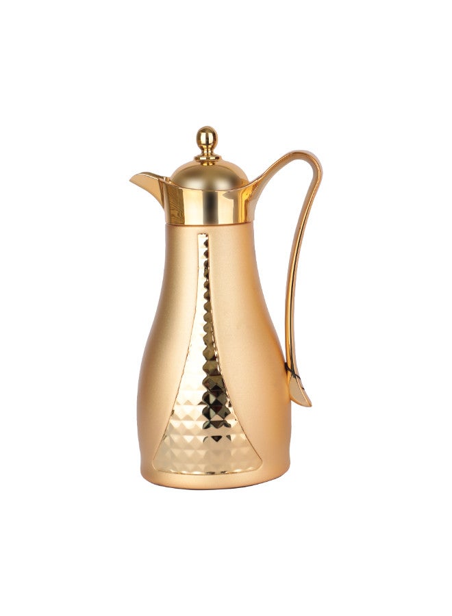 Soleter Soleter 2 Piece Flask Set Crystal Design Vacuum  With Metal Body Glass Insert 1 Liter  Wide Mouth With Anti-Leakage Cap  Matt Gold Color Body  - Image 5