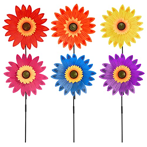 Yolyoo 6pcs Sunflower Lawn Pinwheels Wind Spinners Large Windmill Pinwheel for Garden,Yard, Party Outdoor Decor (Sunflower Pinwheels) - Image 1