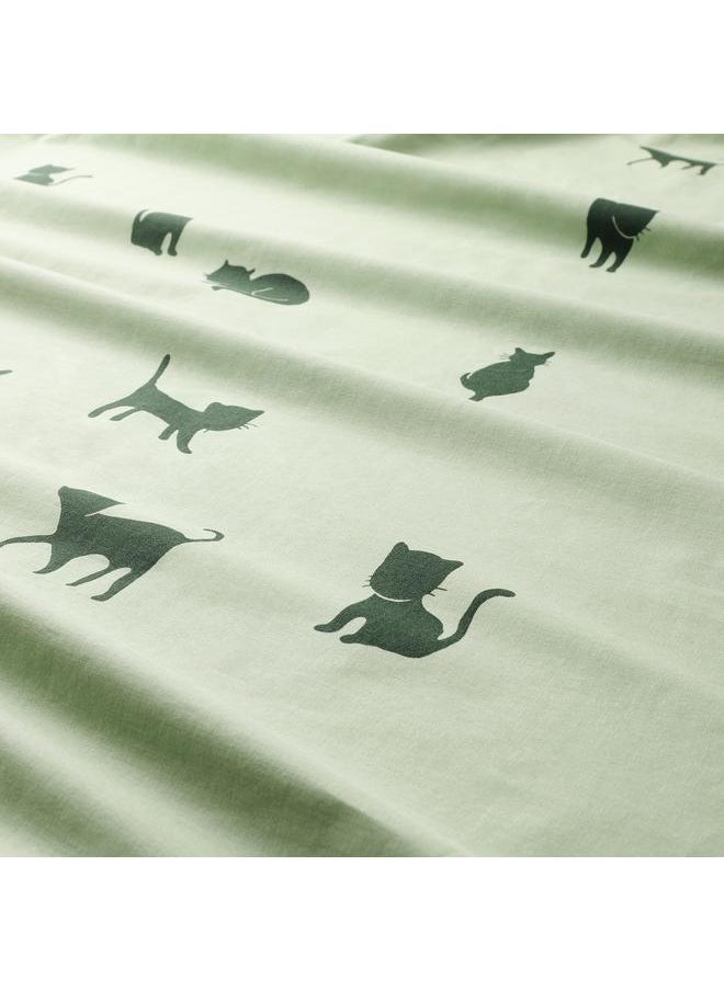 erorex - Duvet cover and pillowcase, cat pattern/green, 150x200/50x80 cm - Image 1