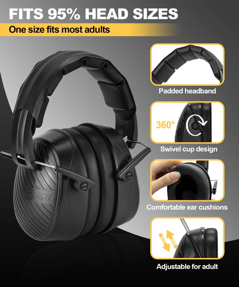 ZOHAN 019 Noise Cancelling Headphones for Adult - NRR 28dB Hearing Protection Ear Muffs for Working, Shooting, Mowing, Autism, Construction - Image 3
