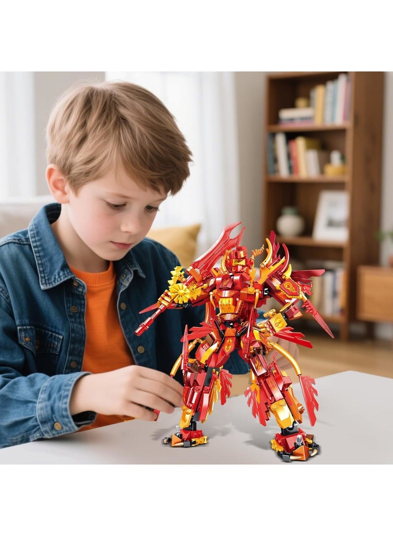 SYOSI 2 in 1 Phoenix Mecha Robot Building Set, 599 PCS Compatible with Ninja Mech STEM Construction Toy, Transforming Robot Model with Interlocking Bricks for Kids Aged 6 and Up(Phoenix and Mech|) - Image 4