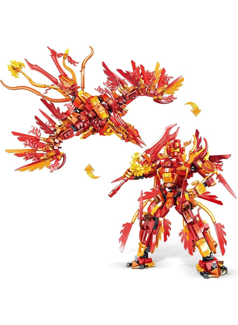 SYOSI 2 in 1 Phoenix Mecha Robot Building Set, 599 PCS Compatible with Ninja Mech STEM Construction Toy, Transforming Robot Model with Interlocking Bricks for Kids Aged 6 and Up(Phoenix and Mech|) - Image 1