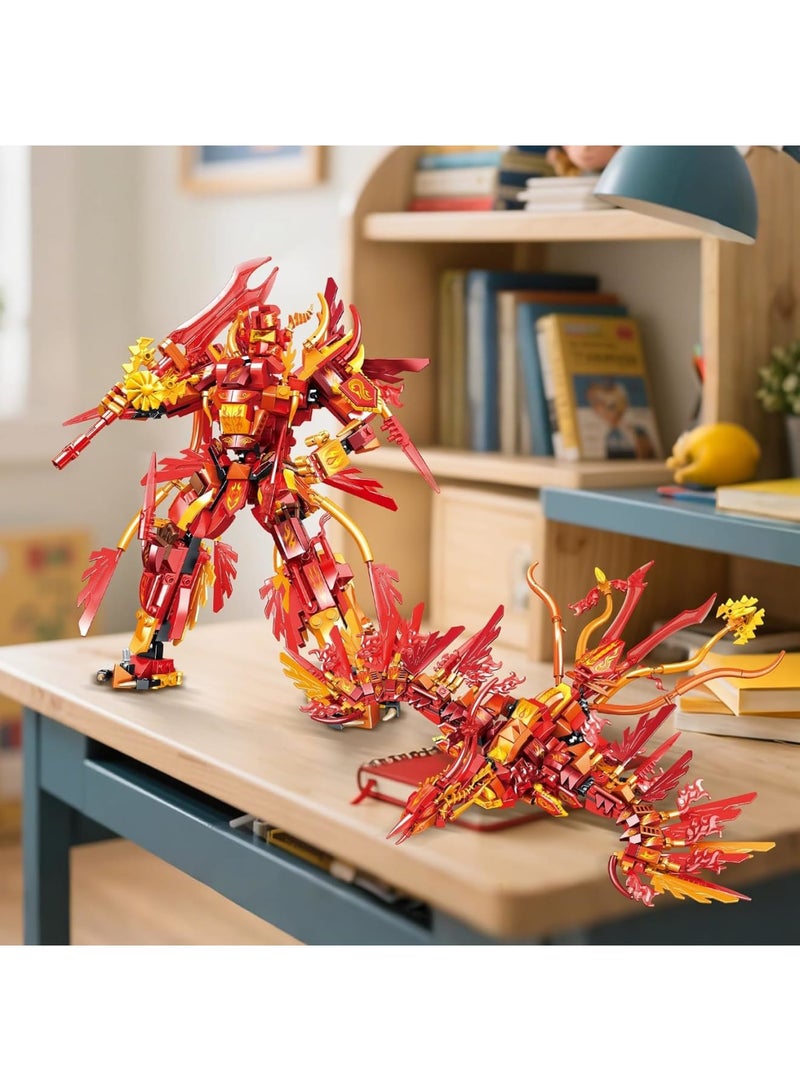 SYOSI 2 in 1 Phoenix Mecha Robot Building Set, 599 PCS Compatible with Ninja Mech STEM Construction Toy, Transforming Robot Model with Interlocking Bricks for Kids Aged 6 and Up(Phoenix and Mech|) - Image 5