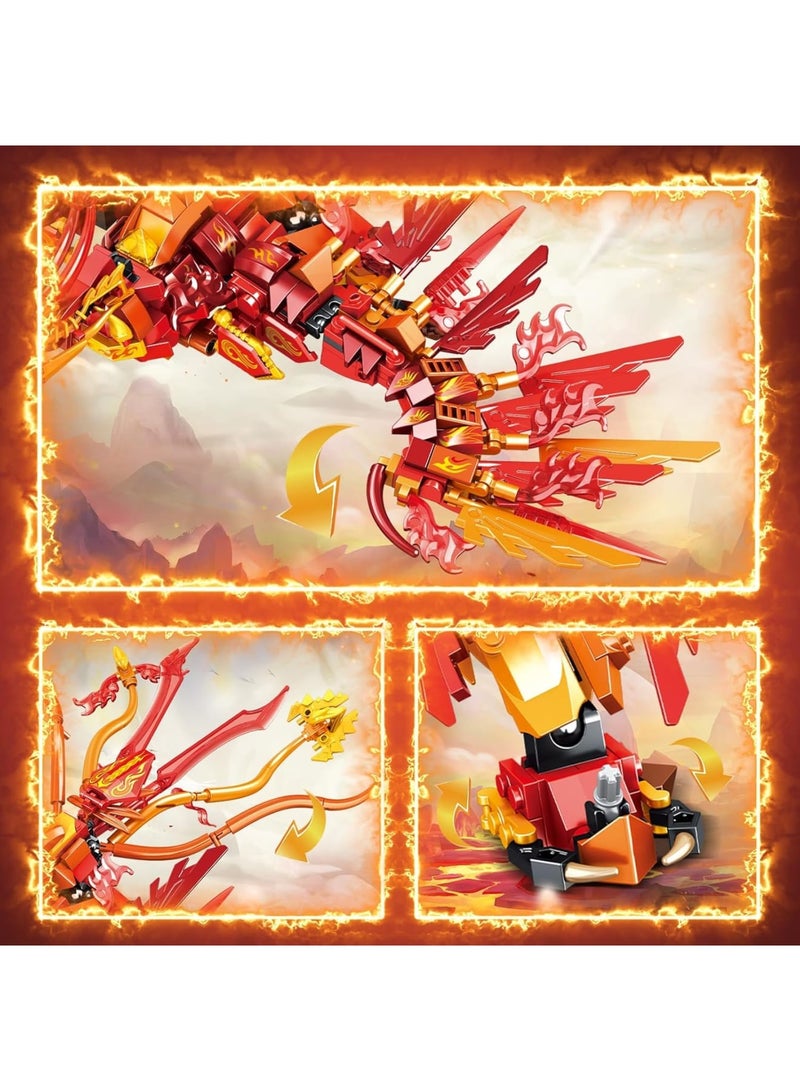 SYOSI 2 in 1 Phoenix Mecha Robot Building Set, 599 PCS Compatible with Ninja Mech STEM Construction Toy, Transforming Robot Model with Interlocking Bricks for Kids Aged 6 and Up(Phoenix and Mech|) - Image 2