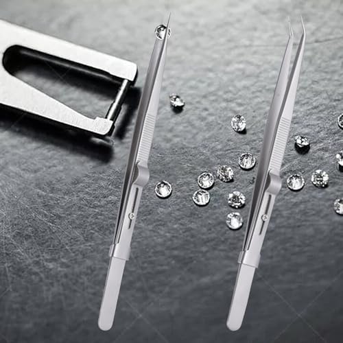 CC LOT 4 Pieces Diamond Tweezers Professional Jewelry Gem Tweezers Precision Tweezers Stainless Steel Pointed Tip Tweezers with Slide Locking and Gem Slot for jewelry making - Image 5
