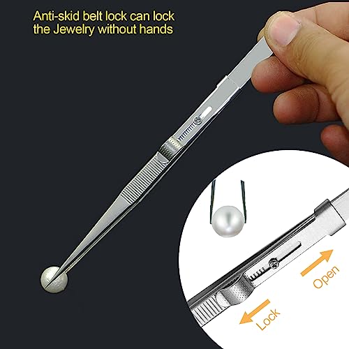 CC LOT 4 Pieces Diamond Tweezers Professional Jewelry Gem Tweezers Precision Tweezers Stainless Steel Pointed Tip Tweezers with Slide Locking and Gem Slot for jewelry making - Image 3