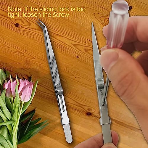 CC LOT 4 Pieces Diamond Tweezers Professional Jewelry Gem Tweezers Precision Tweezers Stainless Steel Pointed Tip Tweezers with Slide Locking and Gem Slot for jewelry making - Image 4