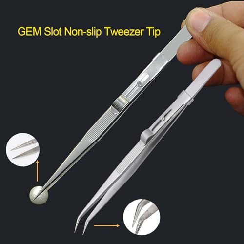 CC LOT 4 Pieces Diamond Tweezers Professional Jewelry Gem Tweezers Precision Tweezers Stainless Steel Pointed Tip Tweezers with Slide Locking and Gem Slot for jewelry making - Image 2